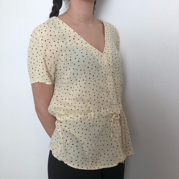 Frank & Oak Cream and Black Tie Front Blouse - Picture 2 of 7